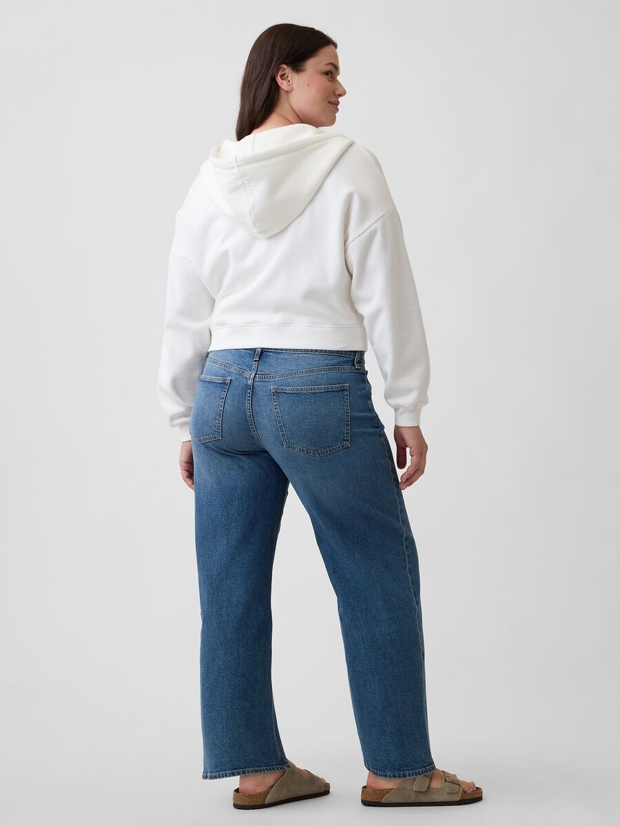 Jeans denim in cotone elasticizzato a gamba ampia_5