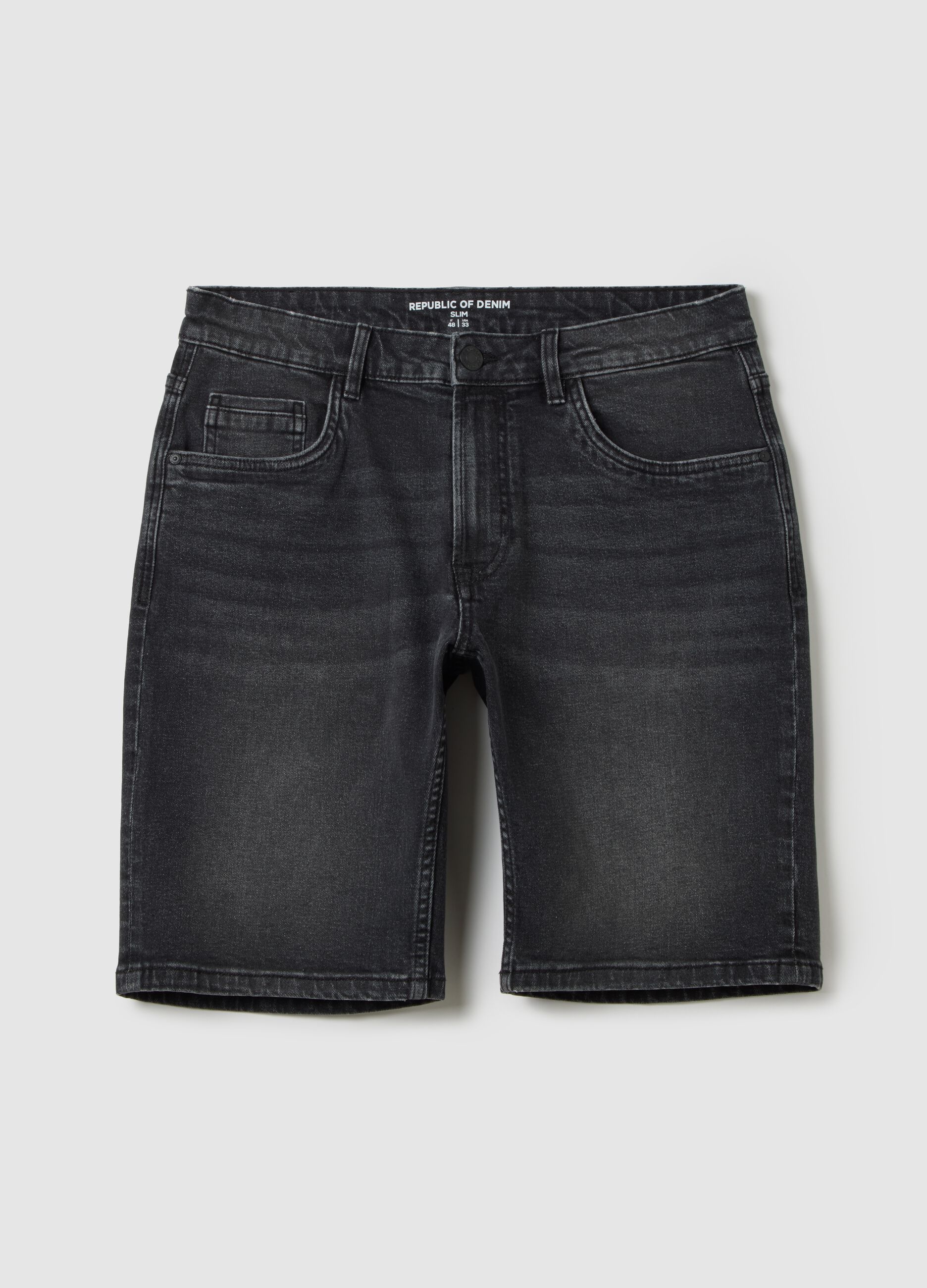 Men's Slim Fit Black Denim Bermuda Shorts