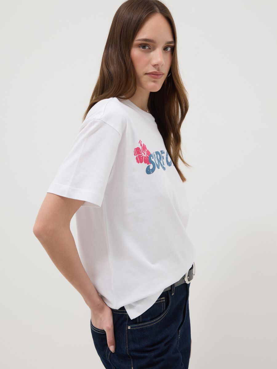 White pure cotton T-shirt, regular fit with lettering_0
