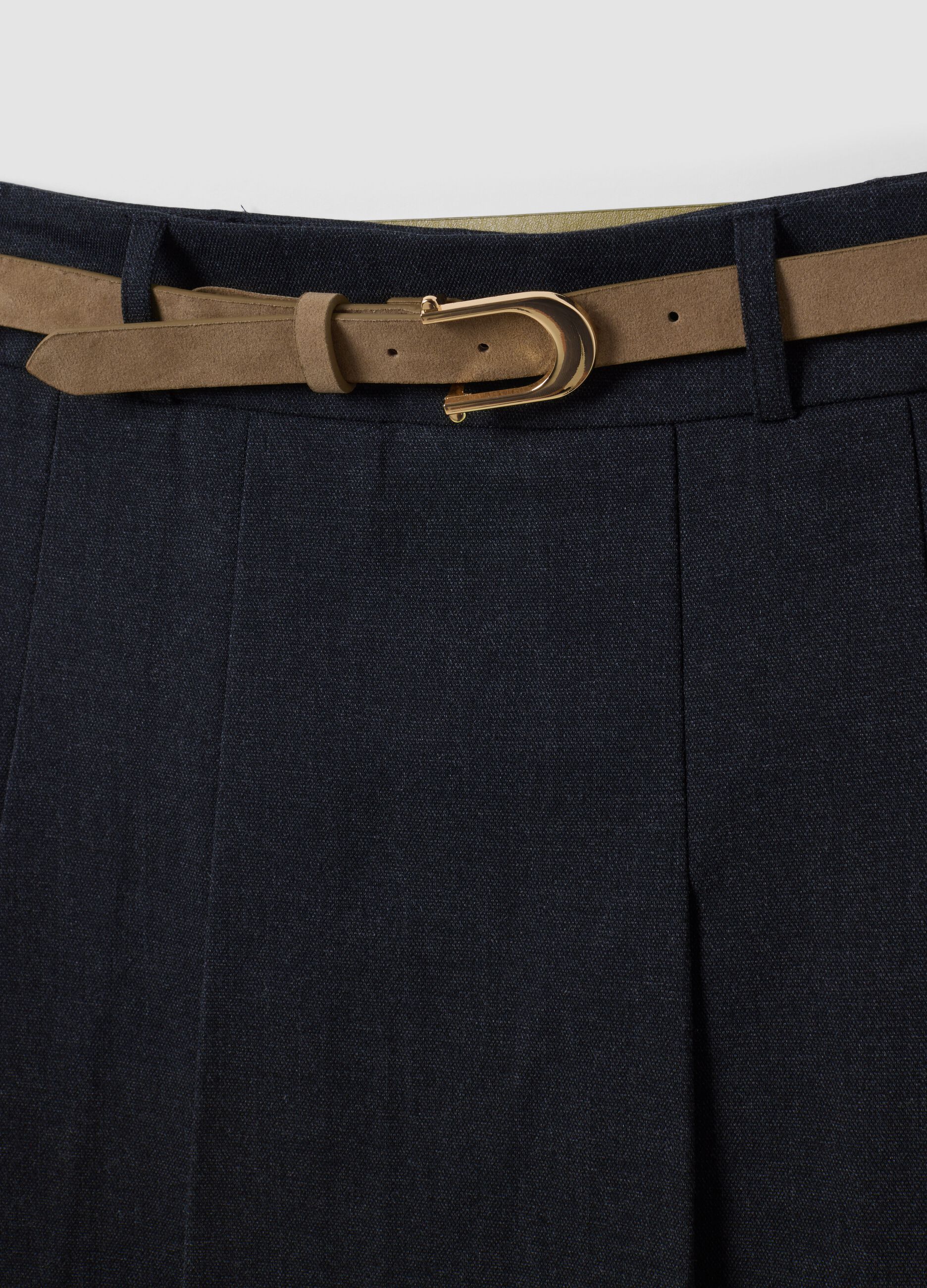 Grey stretch viscose mini skirt with belt