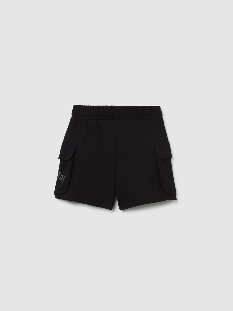 Black Cotton Cargo Shorts for Girls_4