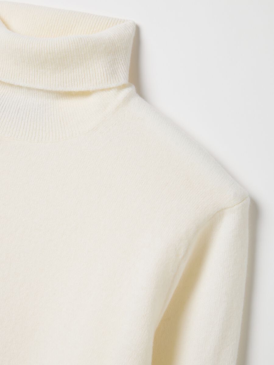 White High-Collar Lambswool Roll Neck Regular Fit_5