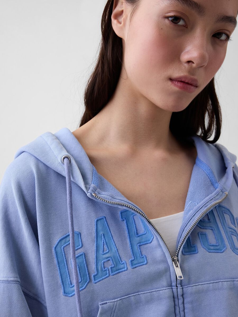 Felpa full zip in misto cotone con logo GAP e cappuccio _3
