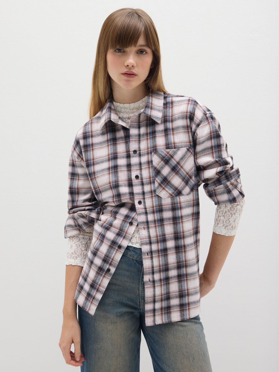 Pink flannel check shirt_0