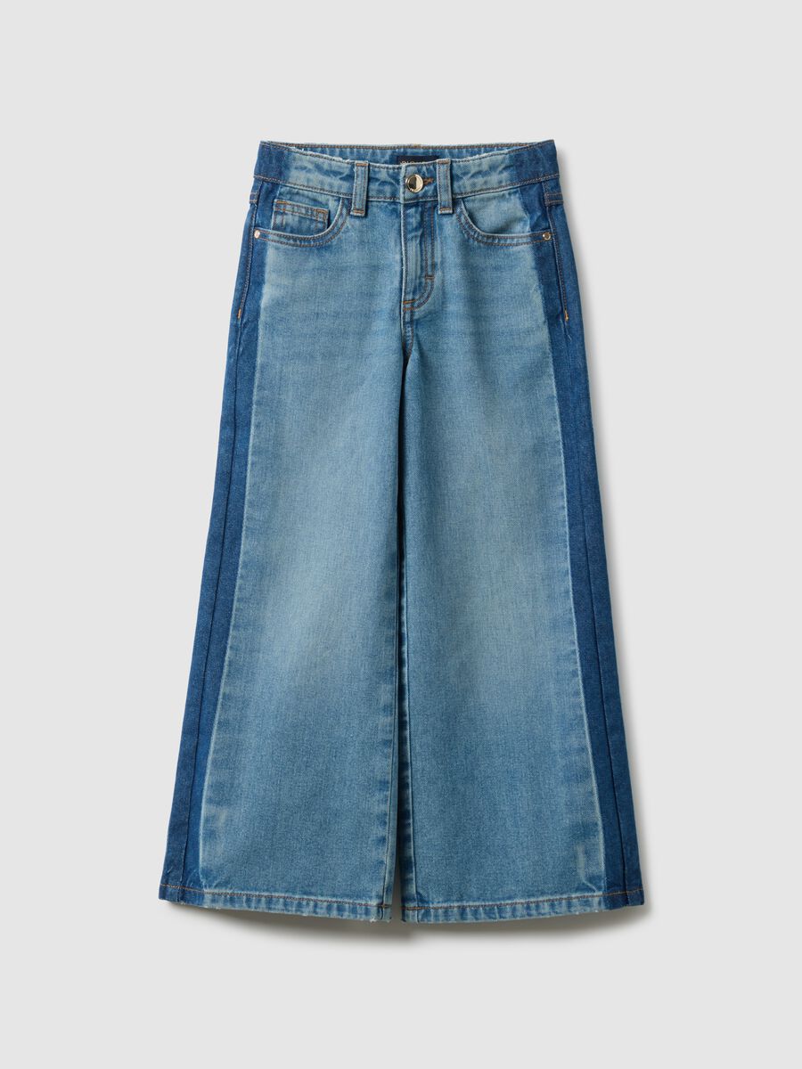 Girls' wide leg pure cotton blue jeans_3