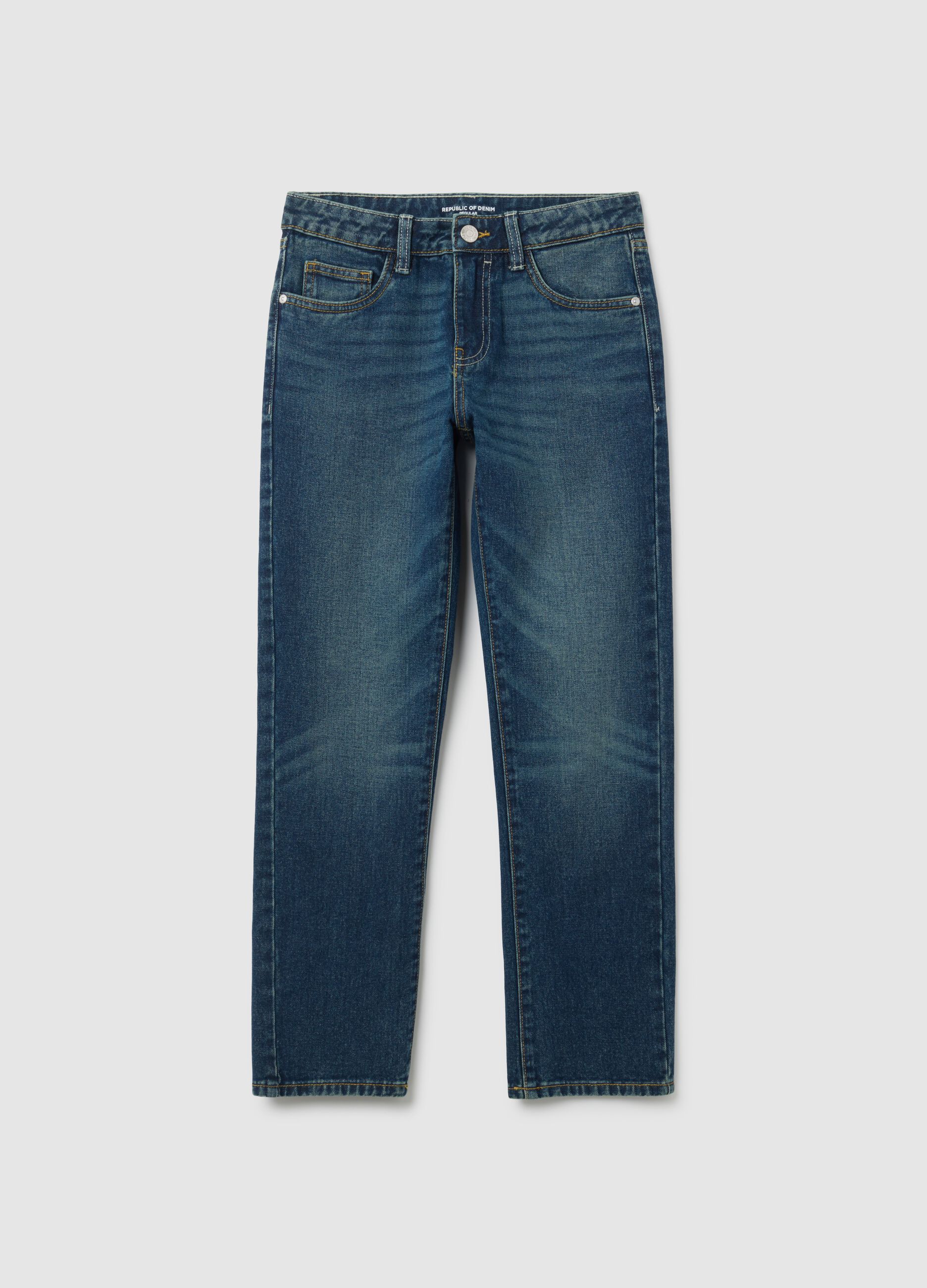 Jeans da ragazzo in puro cotone blu regular fit