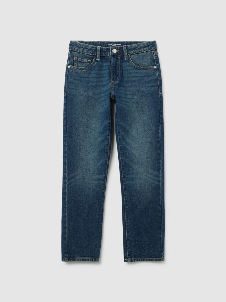 Jeans da ragazzo in puro cotone blu regular fit_0