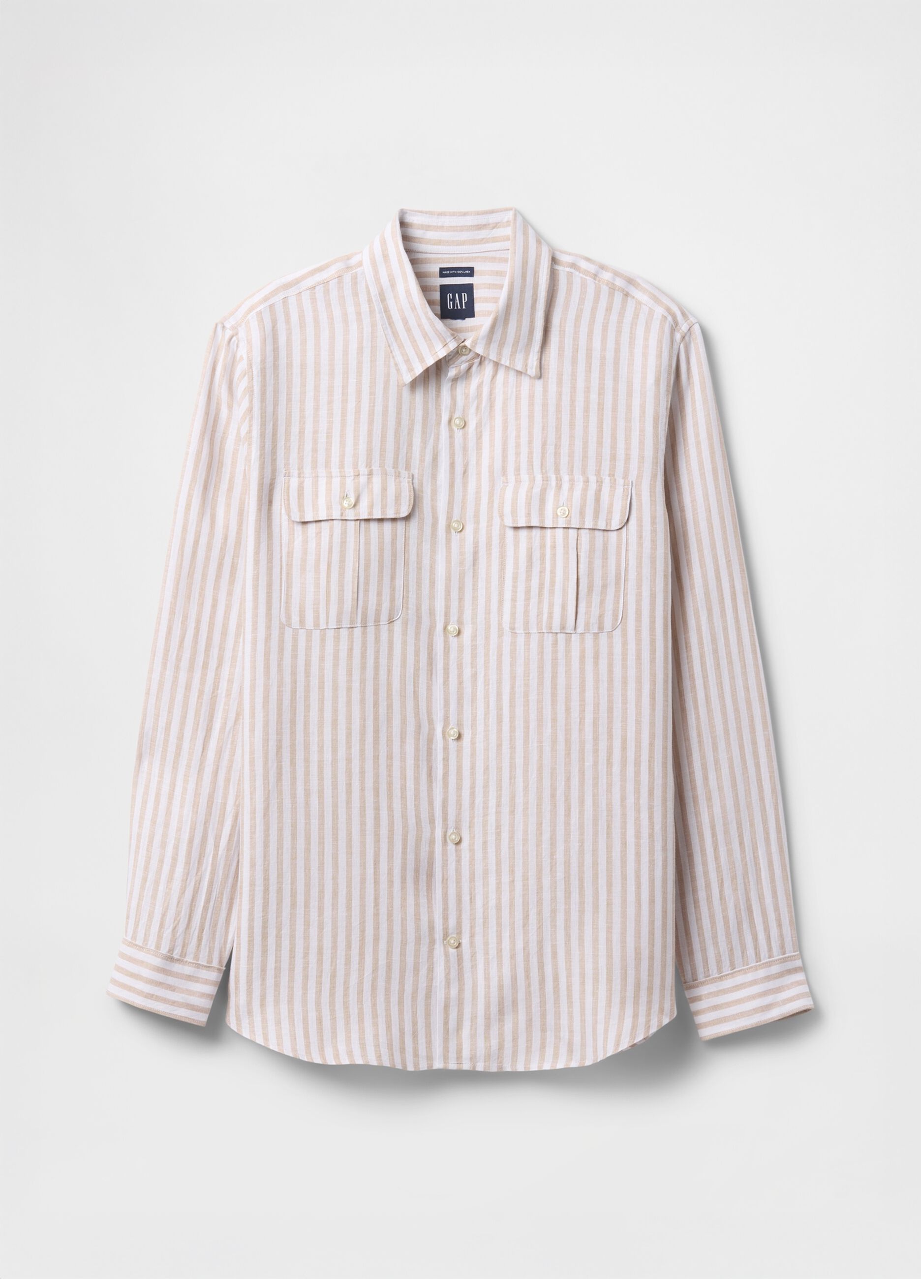 Beige and Pink Striped Shirt