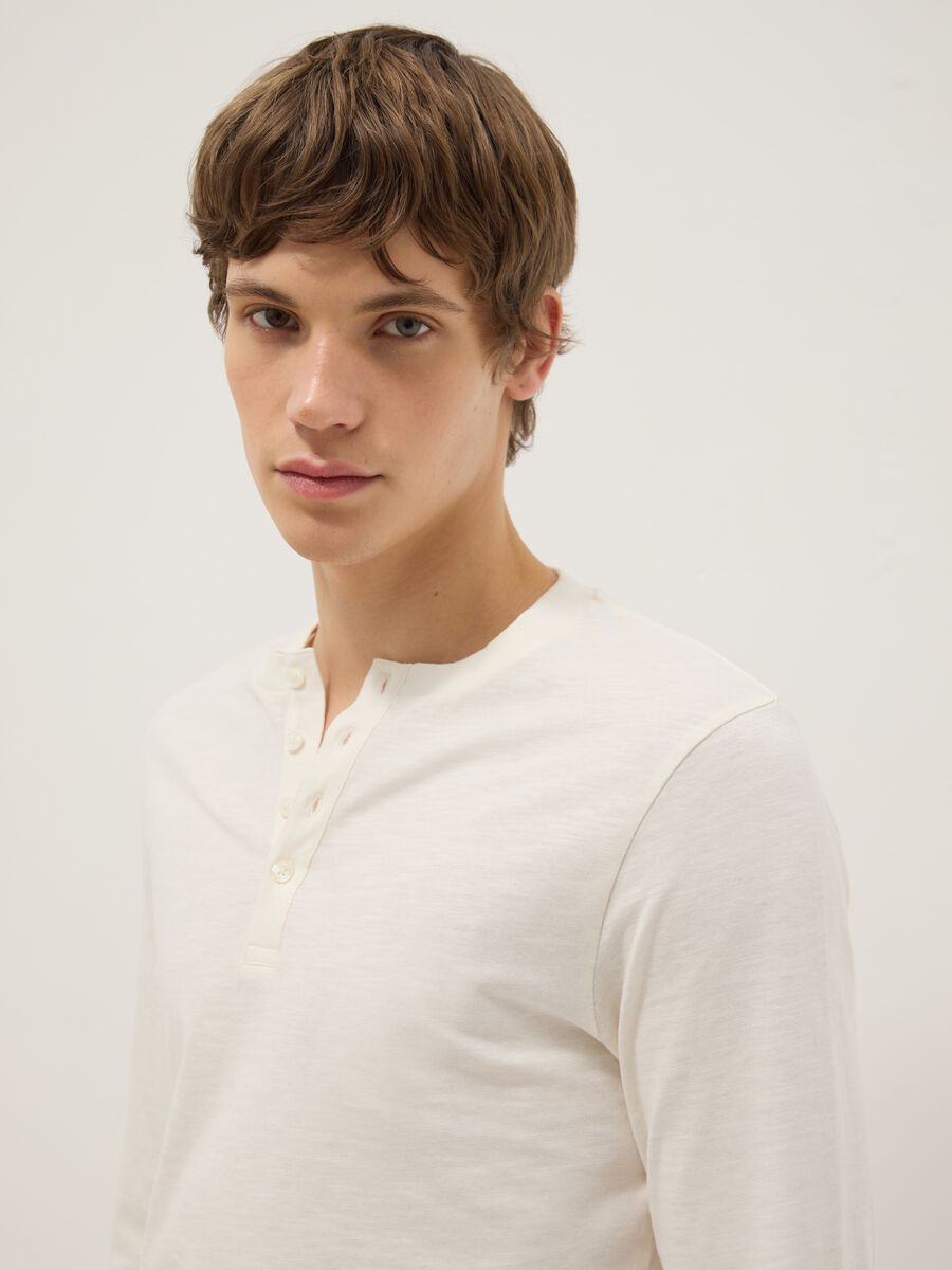 Beige pure cotton regular fit sweater with buttons_3