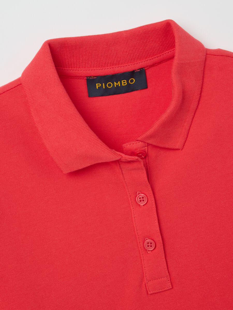 Red short-sleeved polo shirt in piquet_5