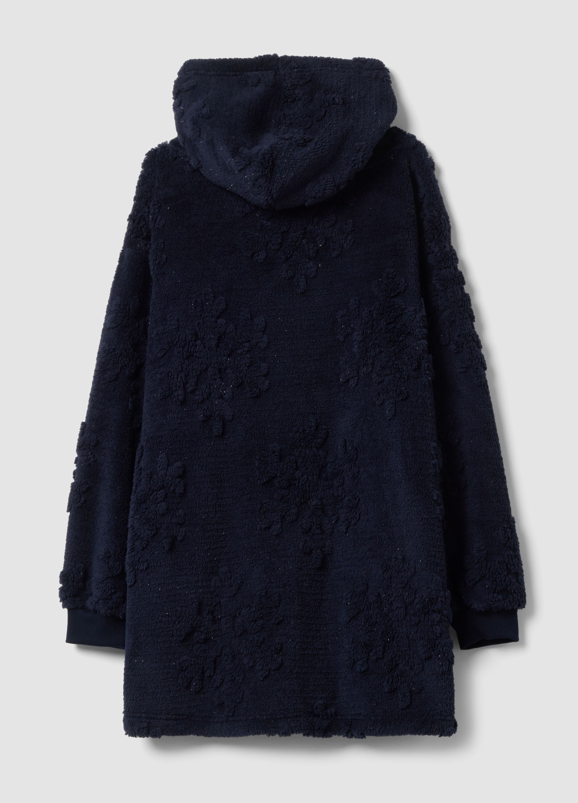 Soft blue hooded robe with long sleeves