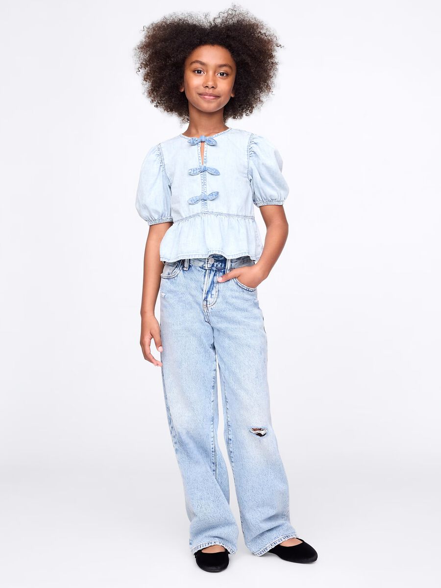 Denim shirt in cotton with bows_1