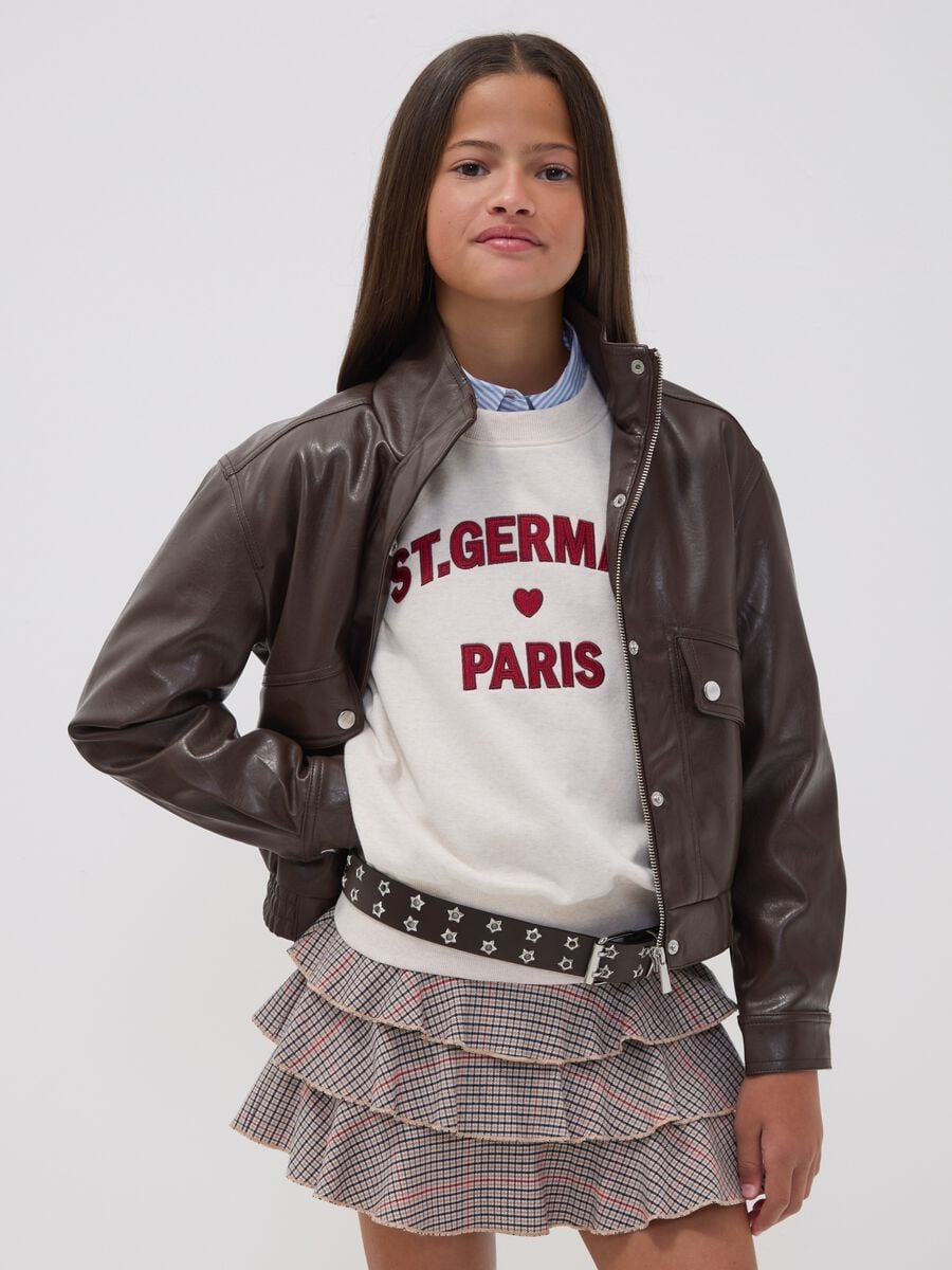 Giacca marrone con zip e collo alto over fit per ragazza_1