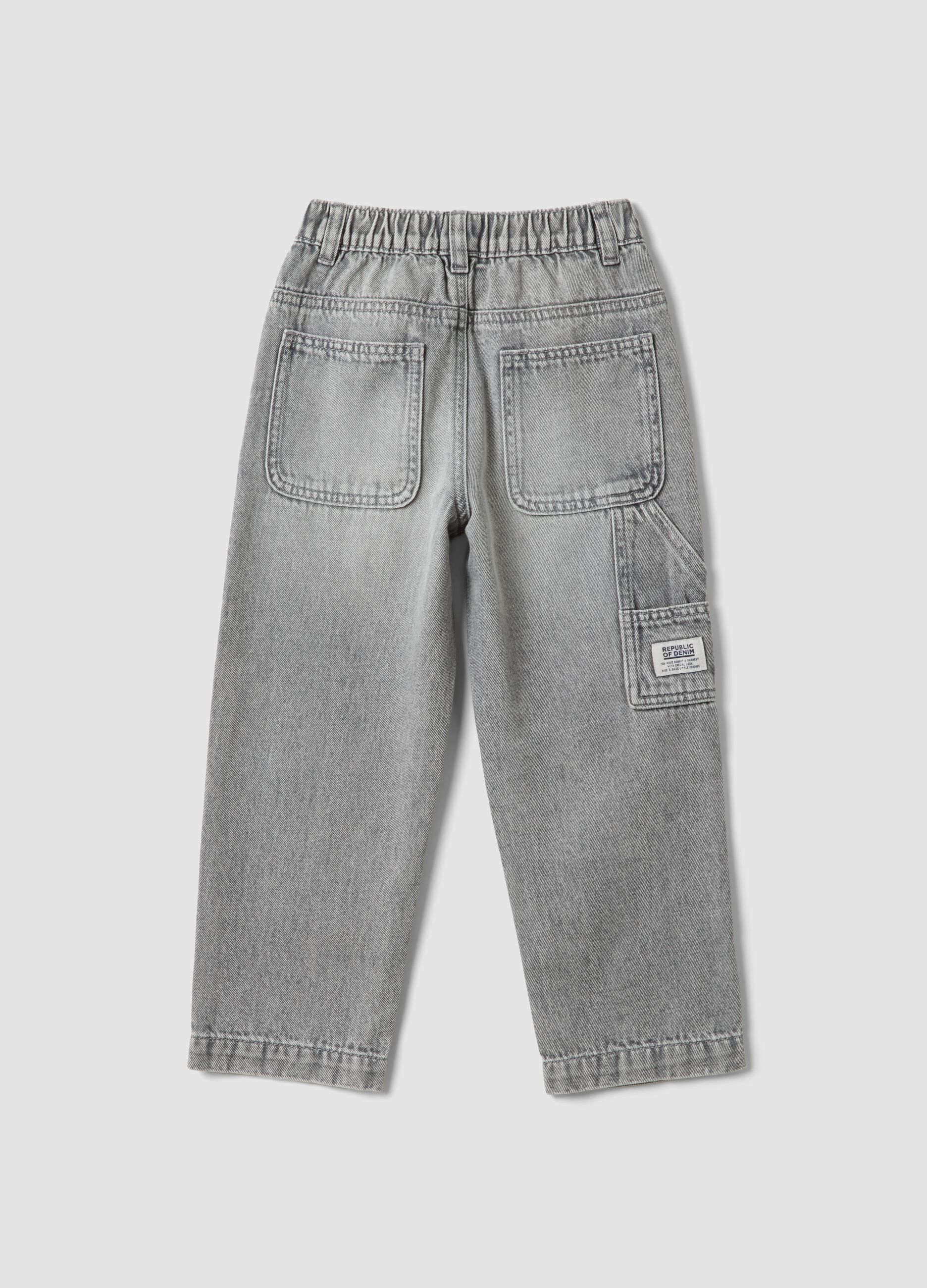 Grey cotton denim joggers with elasticated waist, relaxed fit