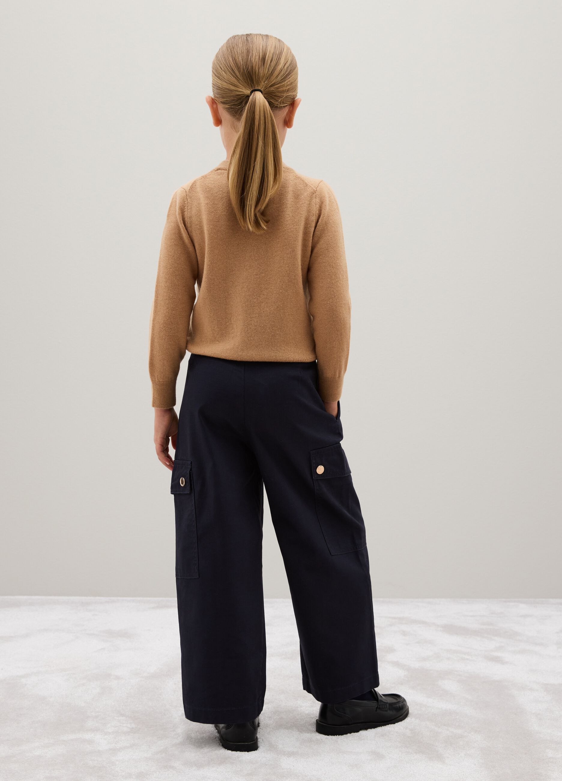 Girls' Blue Cotton Blend Trousers