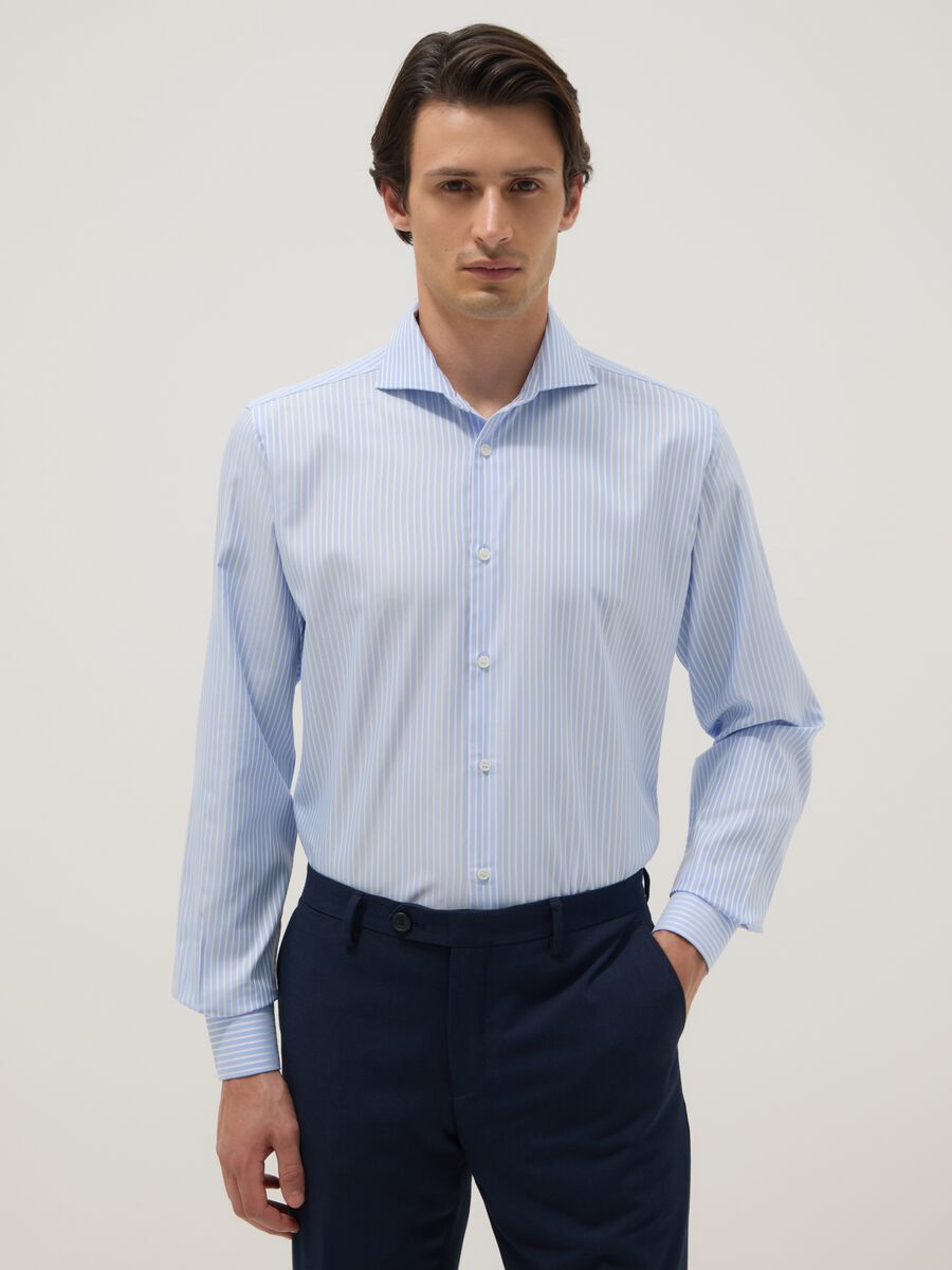 Multicolour striped slim fit shirt with French collar_0