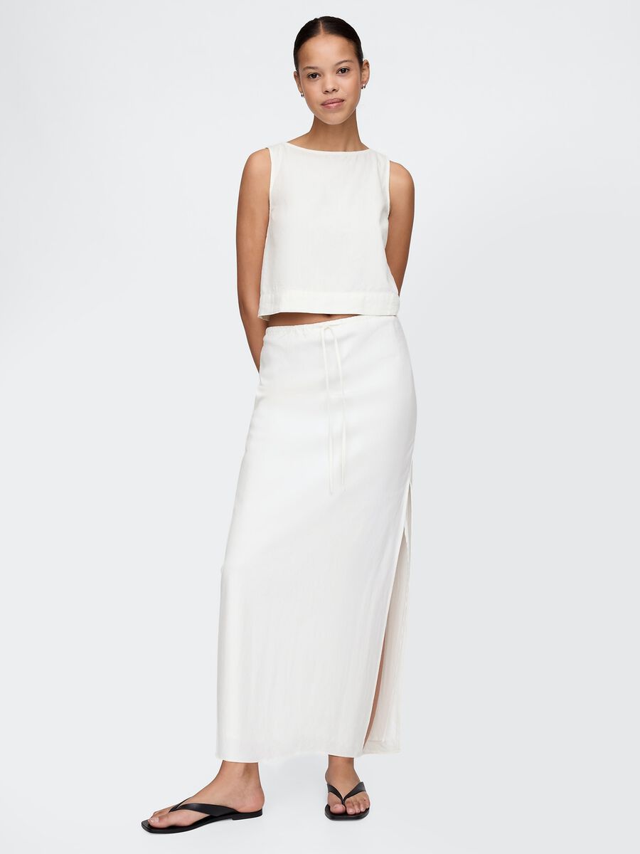 Long white skirt in linen and viscose_0