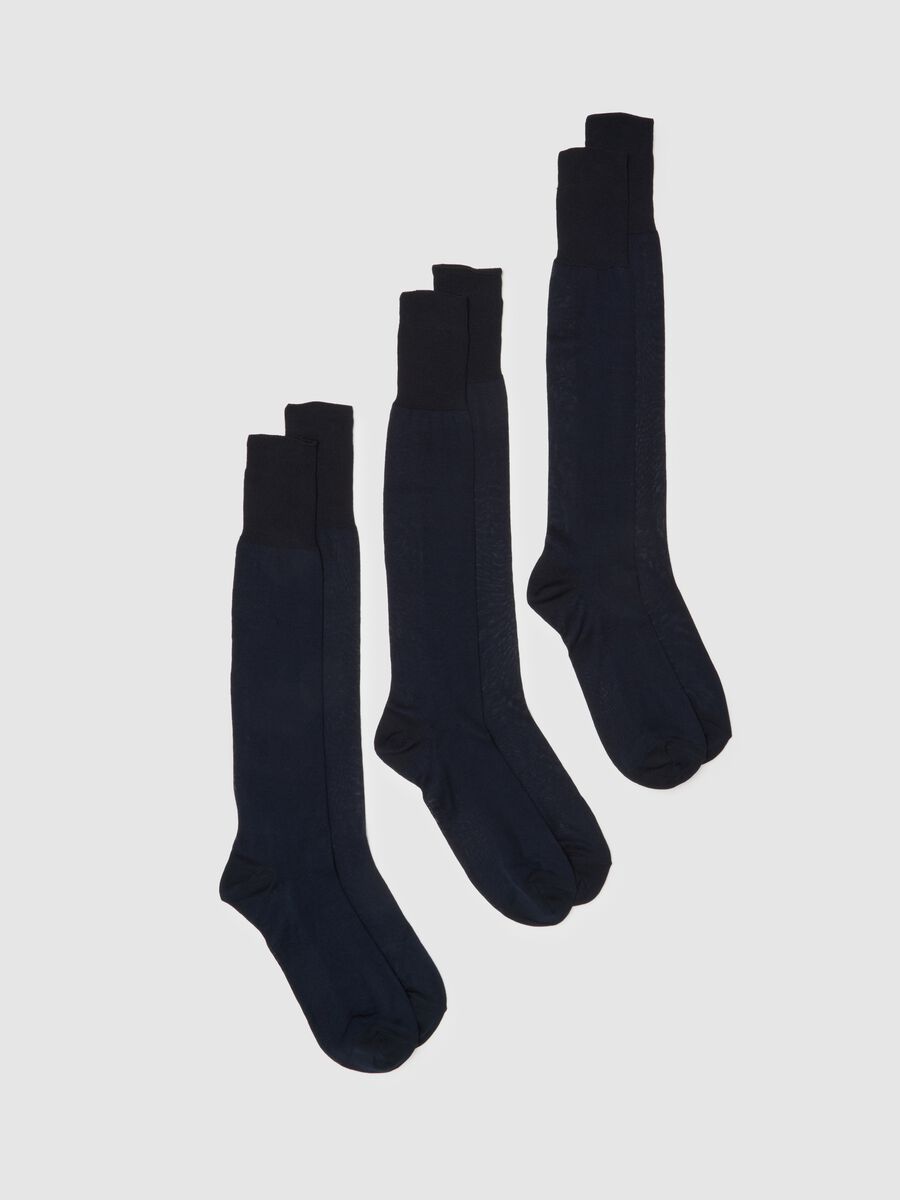 Tripack di calze lunghe in puro cotone blu_0