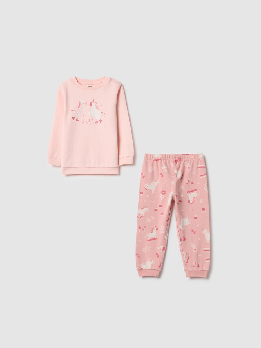 Baby girl's long pink pyjamas in pure cotton with unicorns, regular fit_0