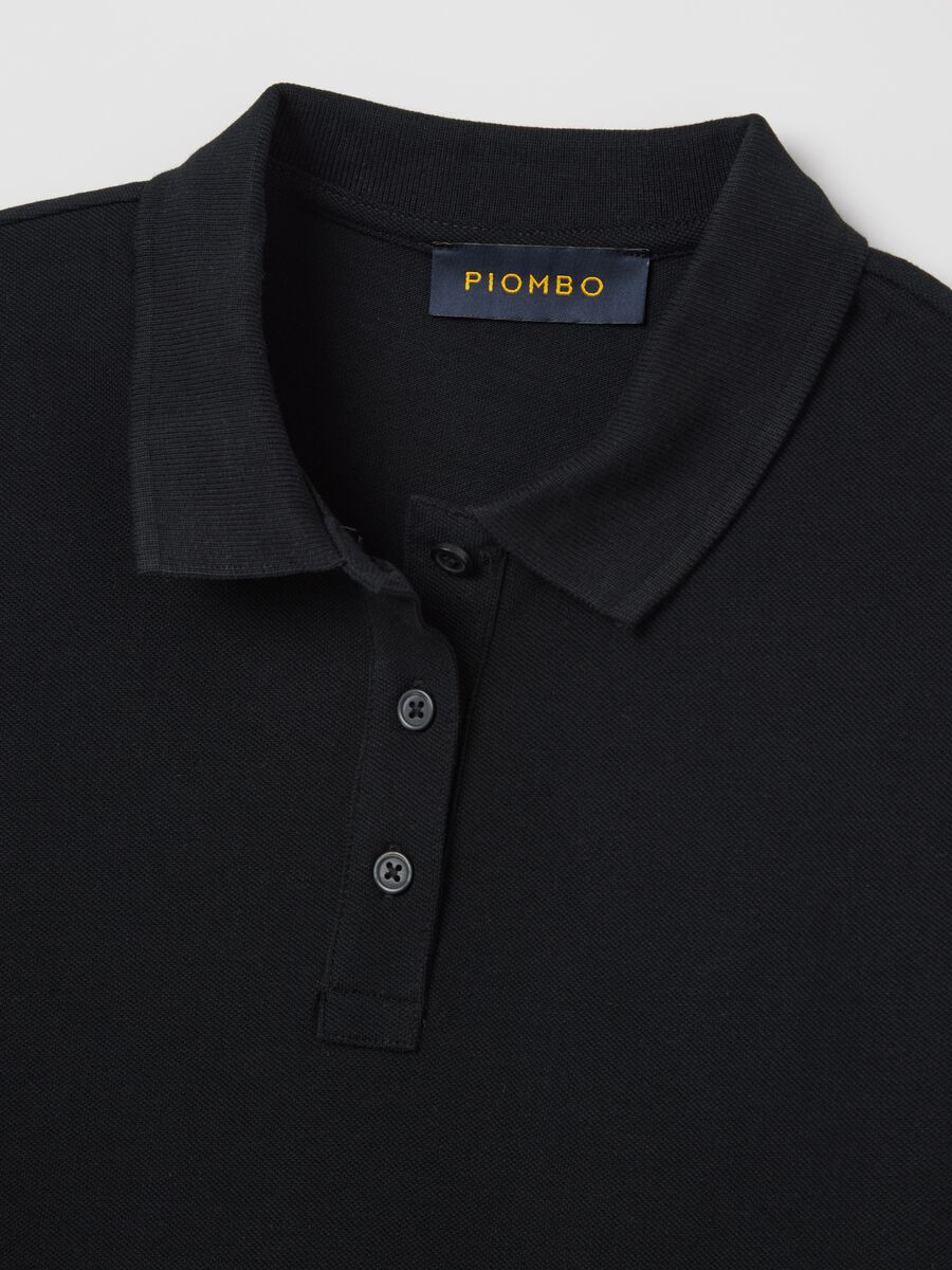 Black short-sleeved polo shirt in piquet_5
