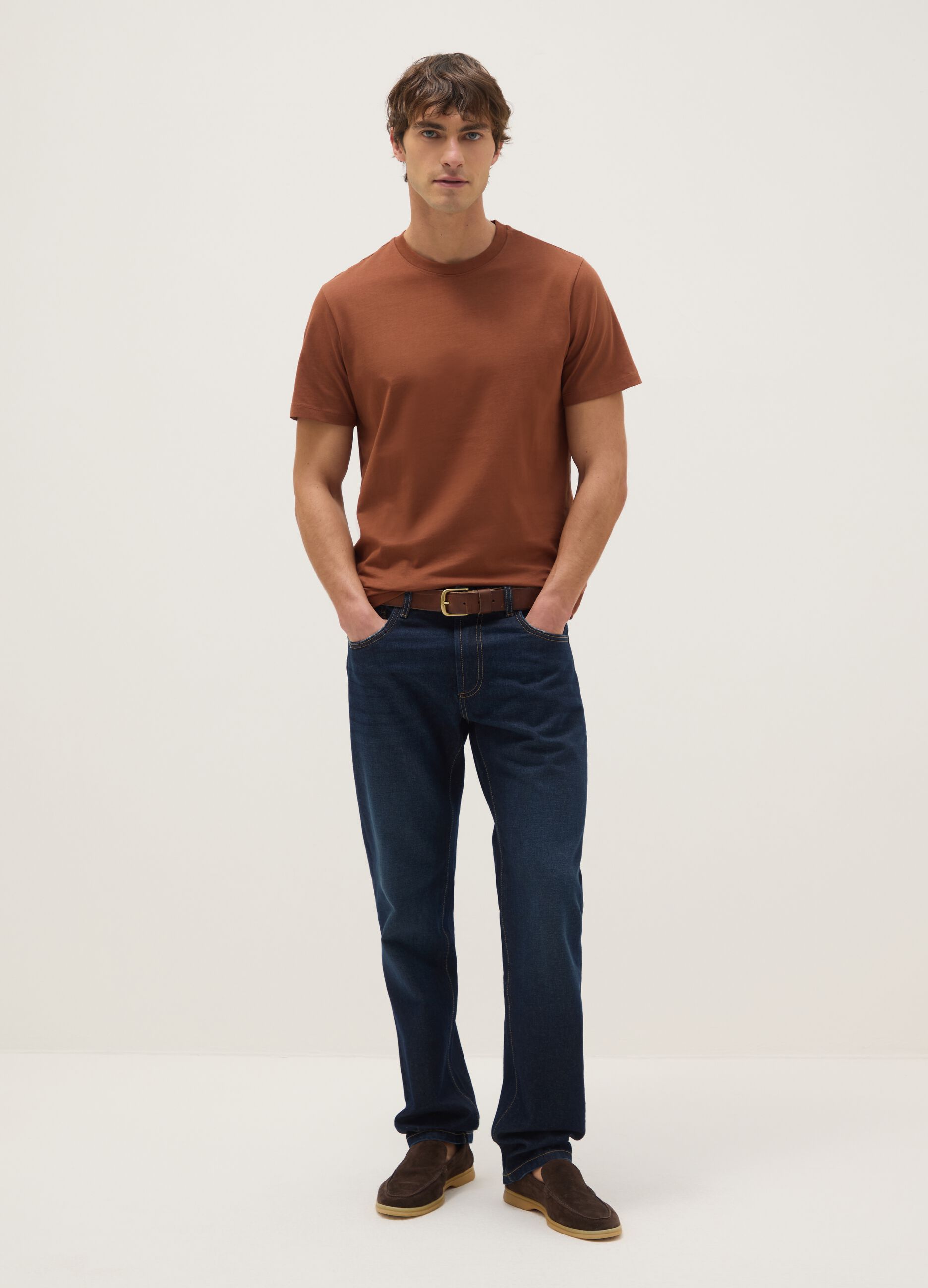 Regular fit brown pure cotton t-shirt
