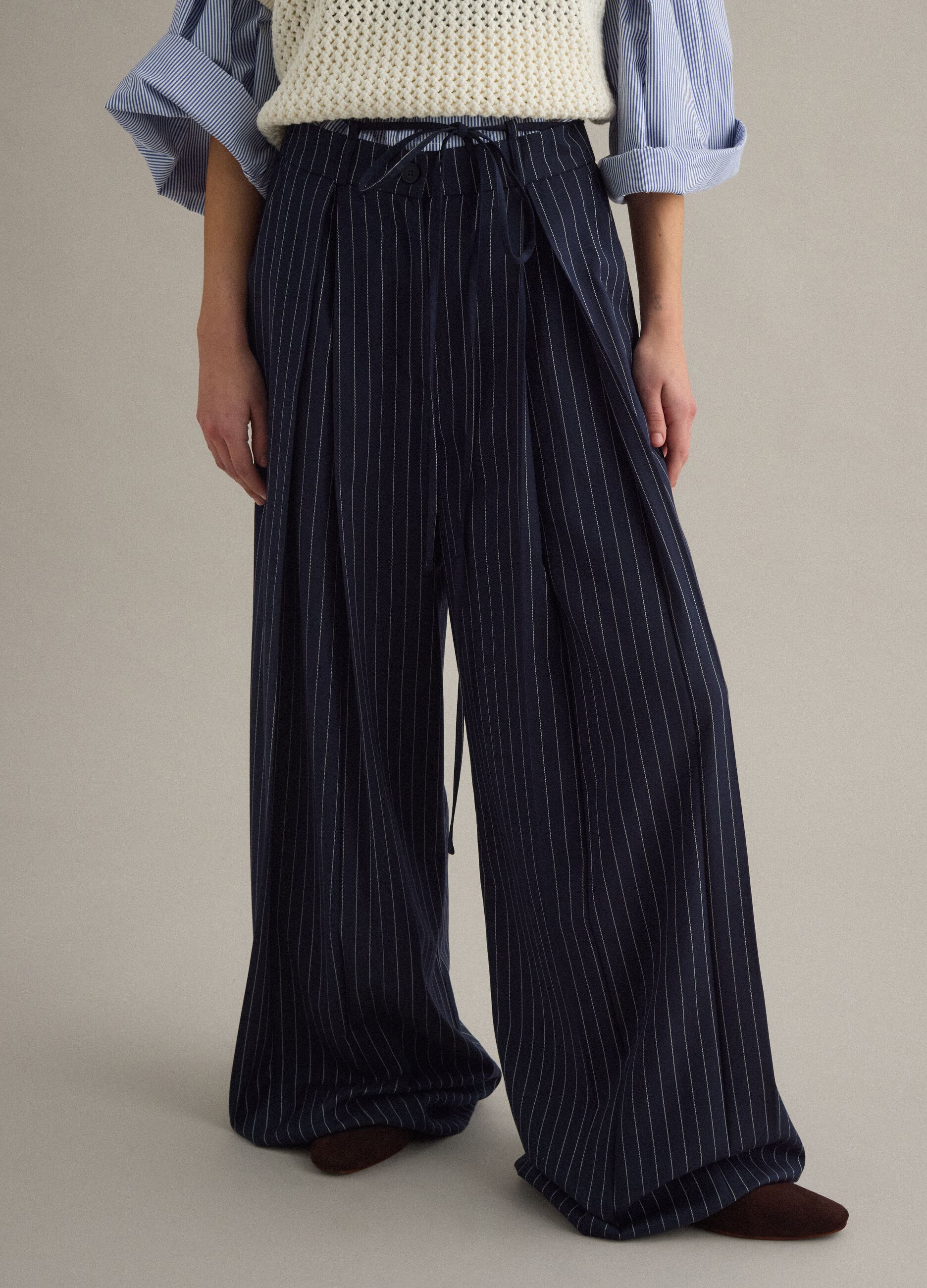 Pantaloni flare in misto viscosa a righe multicolor