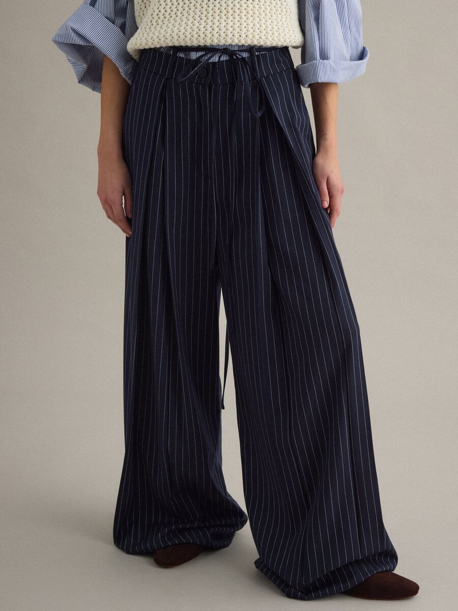 Pantaloni flare in misto viscosa a righe multicolor_2