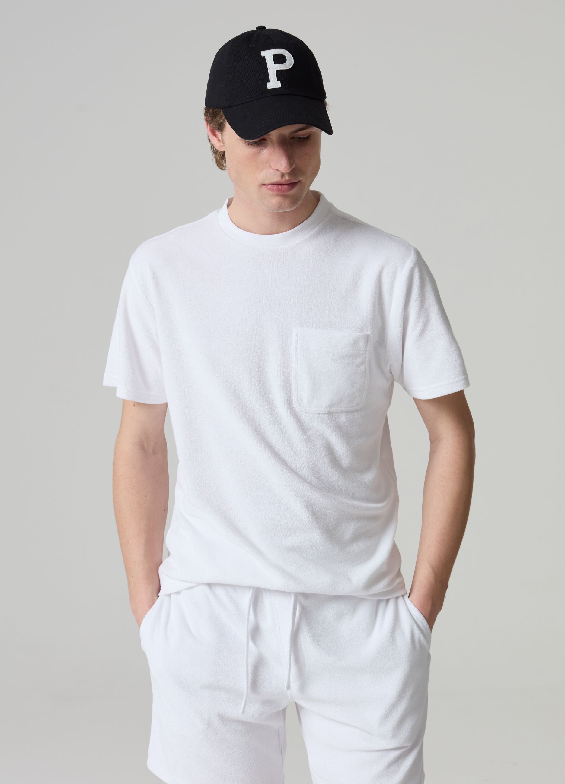 Reverse French terry T-shirt with pocket