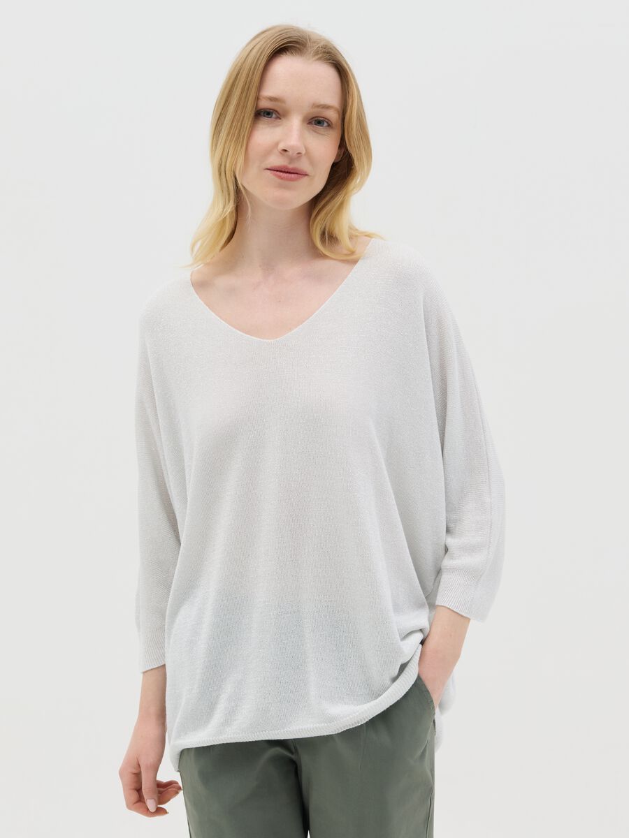Grey lurex top with three-quarter sleeves_0