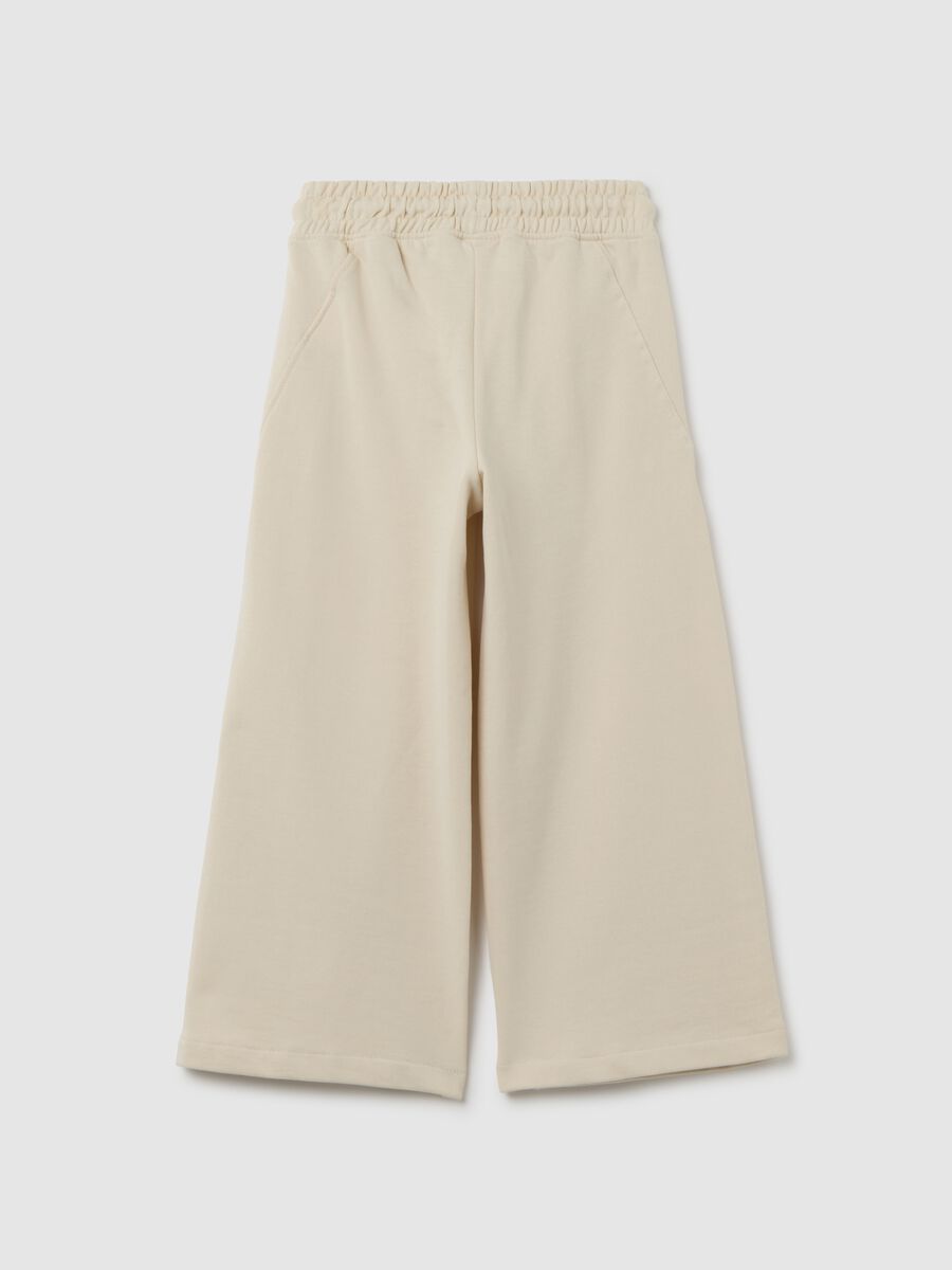 Pantaloni da bambina in puro cotone beige wide leg_3