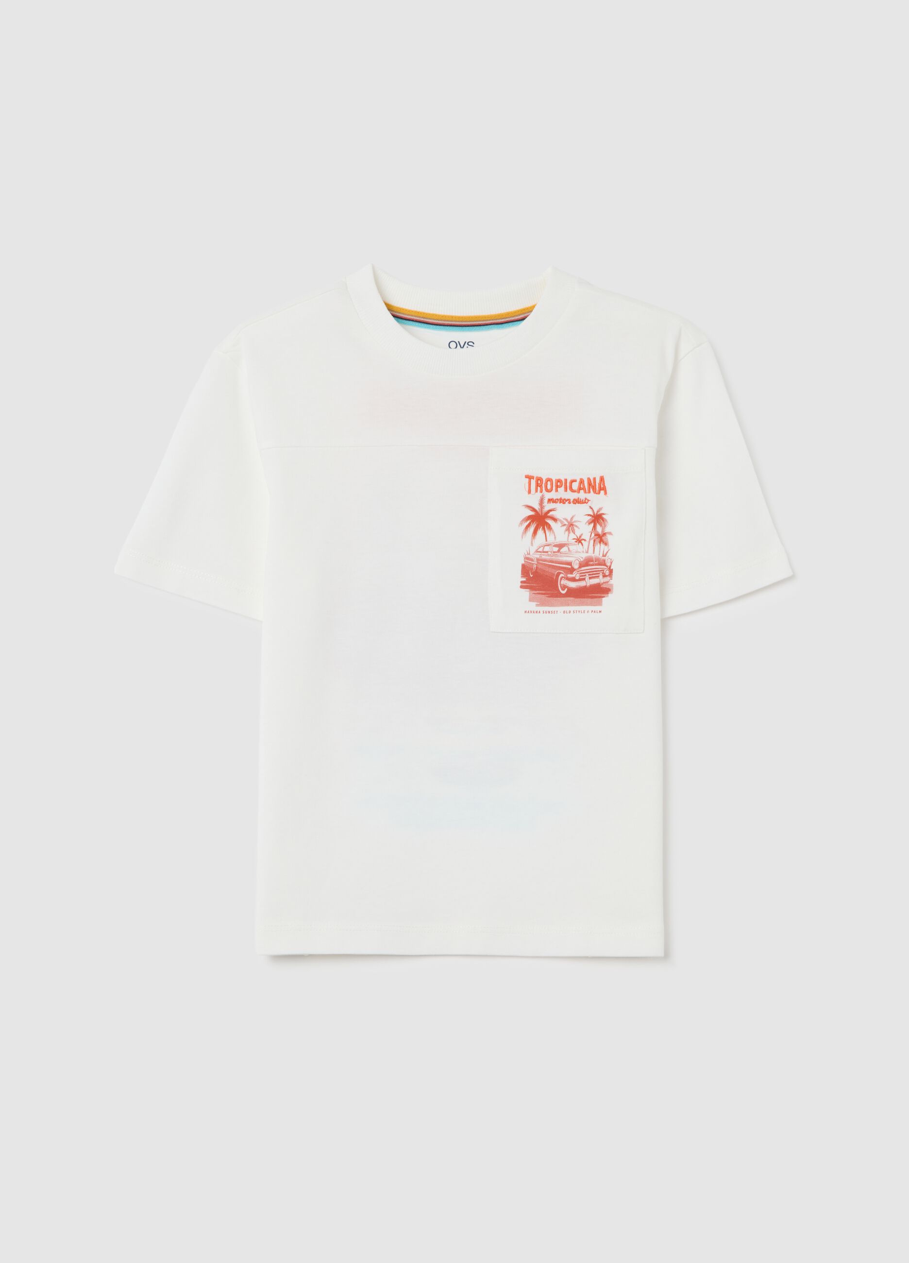 White T-shirt with Tropicana print