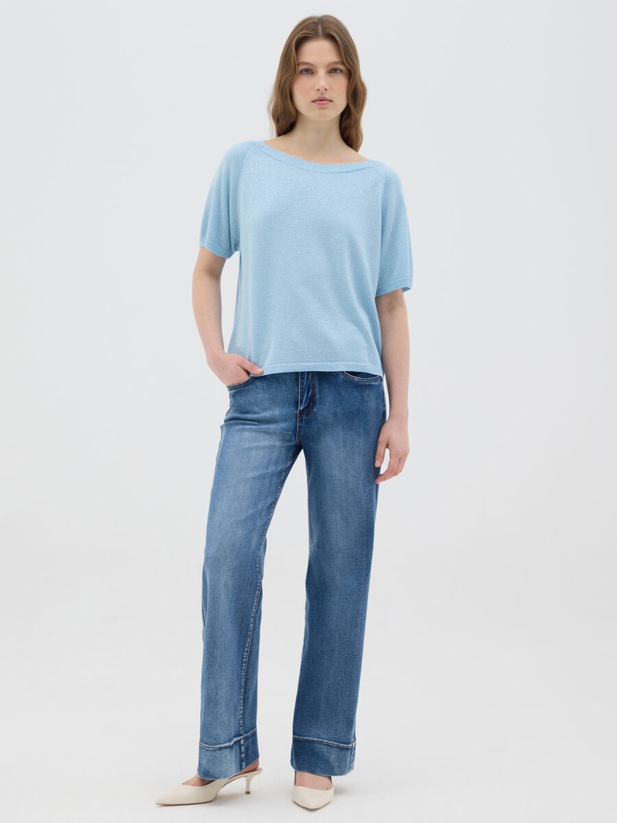 Women's blue viscose regular fit top with boat neckline_1