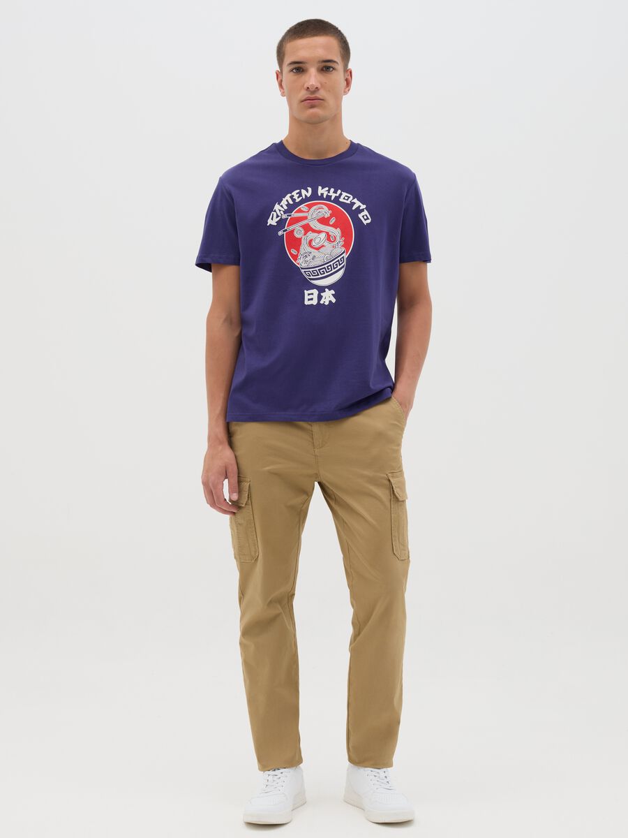 Blue Short Sleeve T-shirt with Ramen Print_1