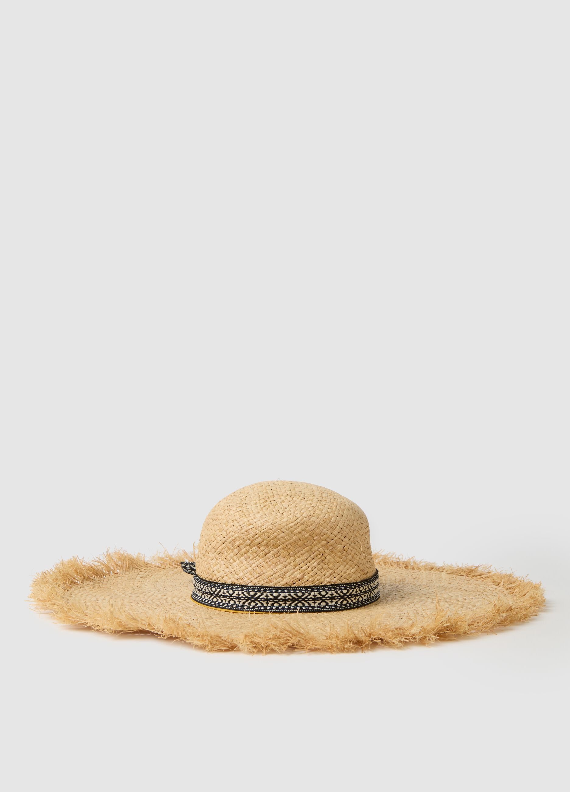 Cappello da donna in paglia multicolor con decorazione