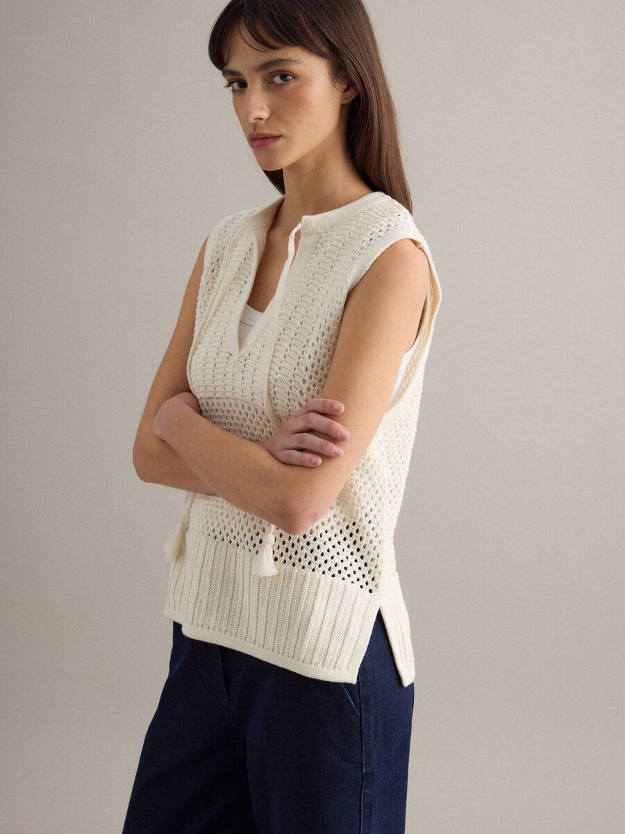 Tank top in puro cotone bianco regular fit con texture a rete_3