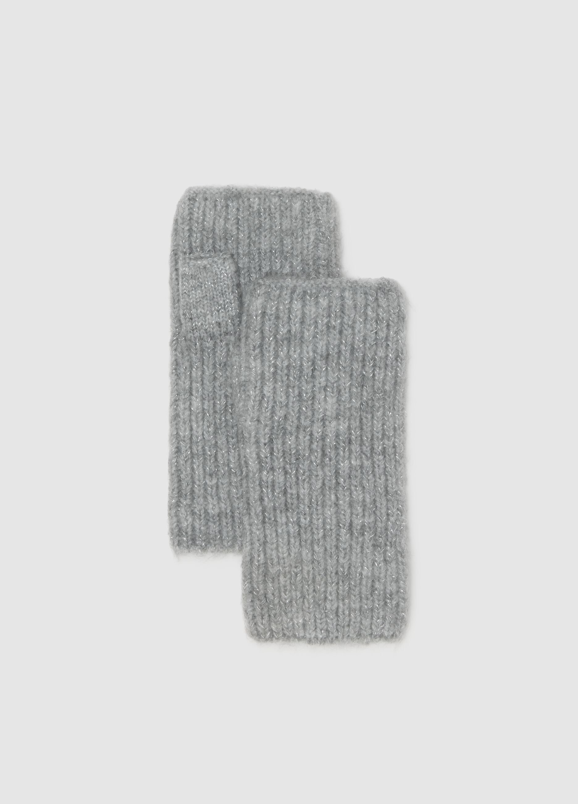 Grey fingerless knitted gloves