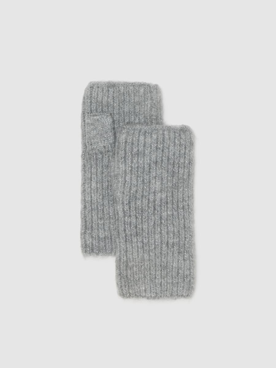 Grey fingerless knitted gloves_0