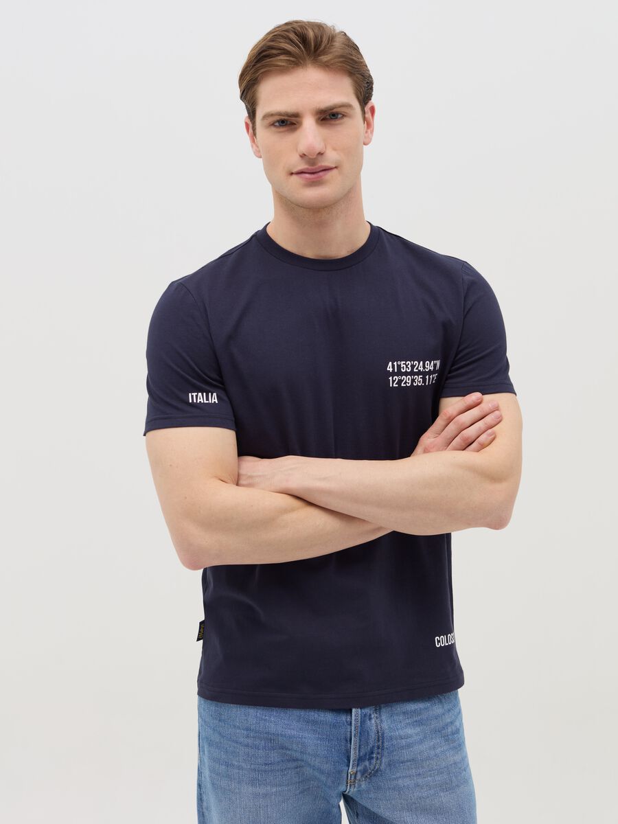 Cotton T-shirt with Colosseum coordinates print_0