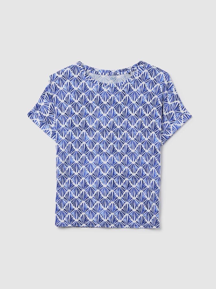 Short-sleeved stretch viscose t-shirt with geometric print_4