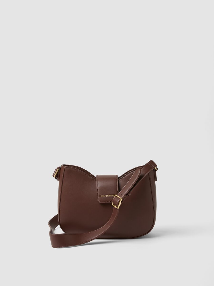 Brown shoulder bag with flap and adjustable strap_0