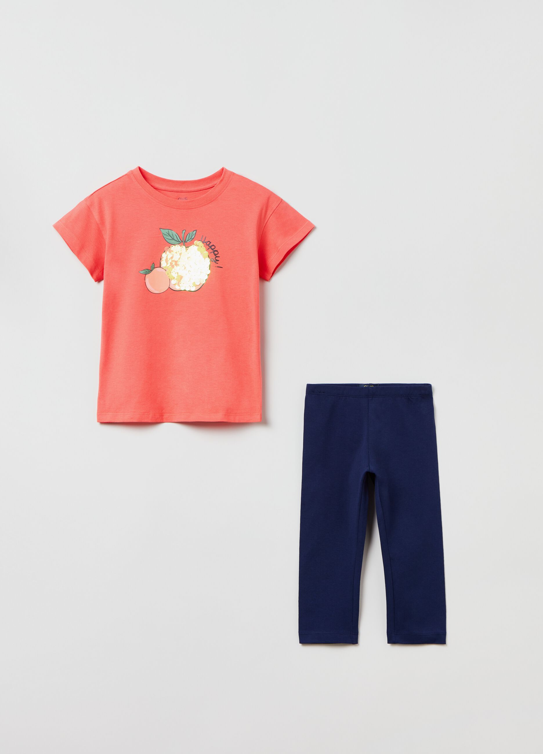 Jogging set t-shirt con stampa e leggings_0