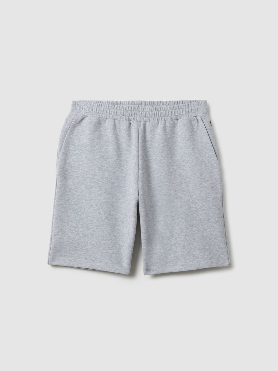 Grey Stretch Cotton Regular Fit Bermuda Shorts_4