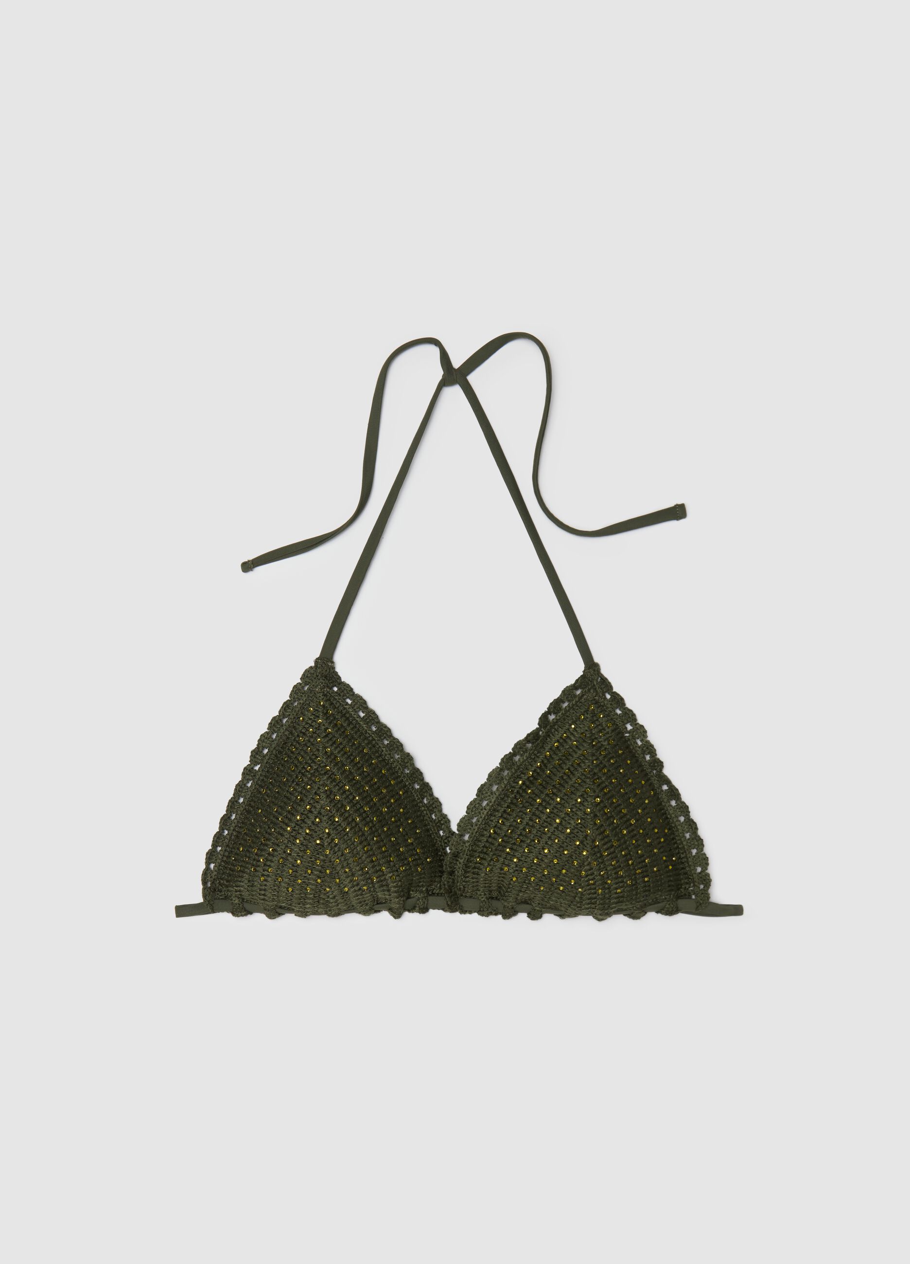 Women’s green bikini top with perforated design details