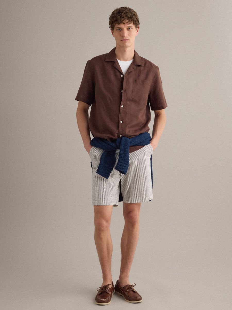 Shorts a righe multicolor in cotone elasticizzato regular fit_0