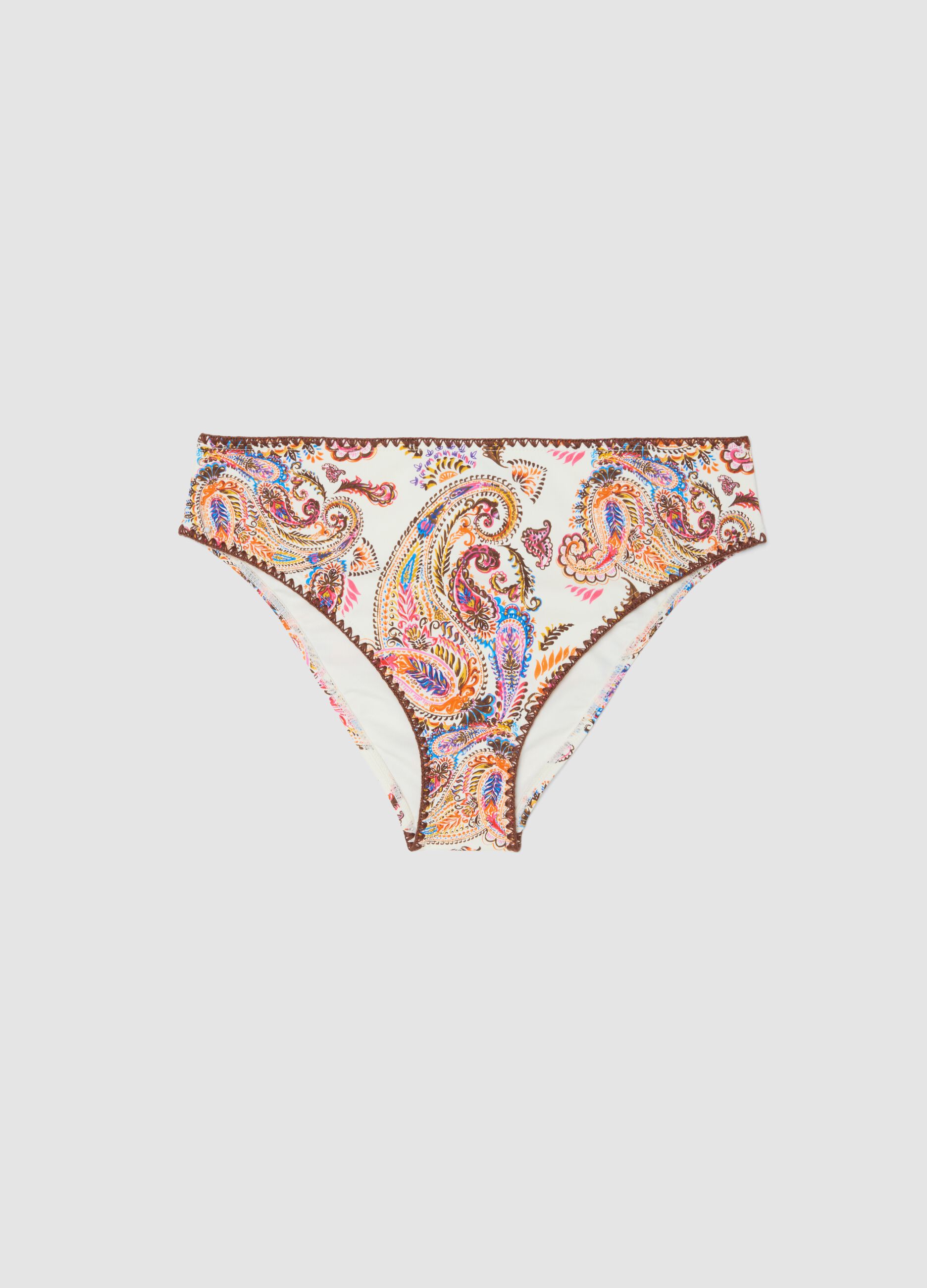 Slip bikini multicolor in tessuto elasticizzato con fantasia paisley