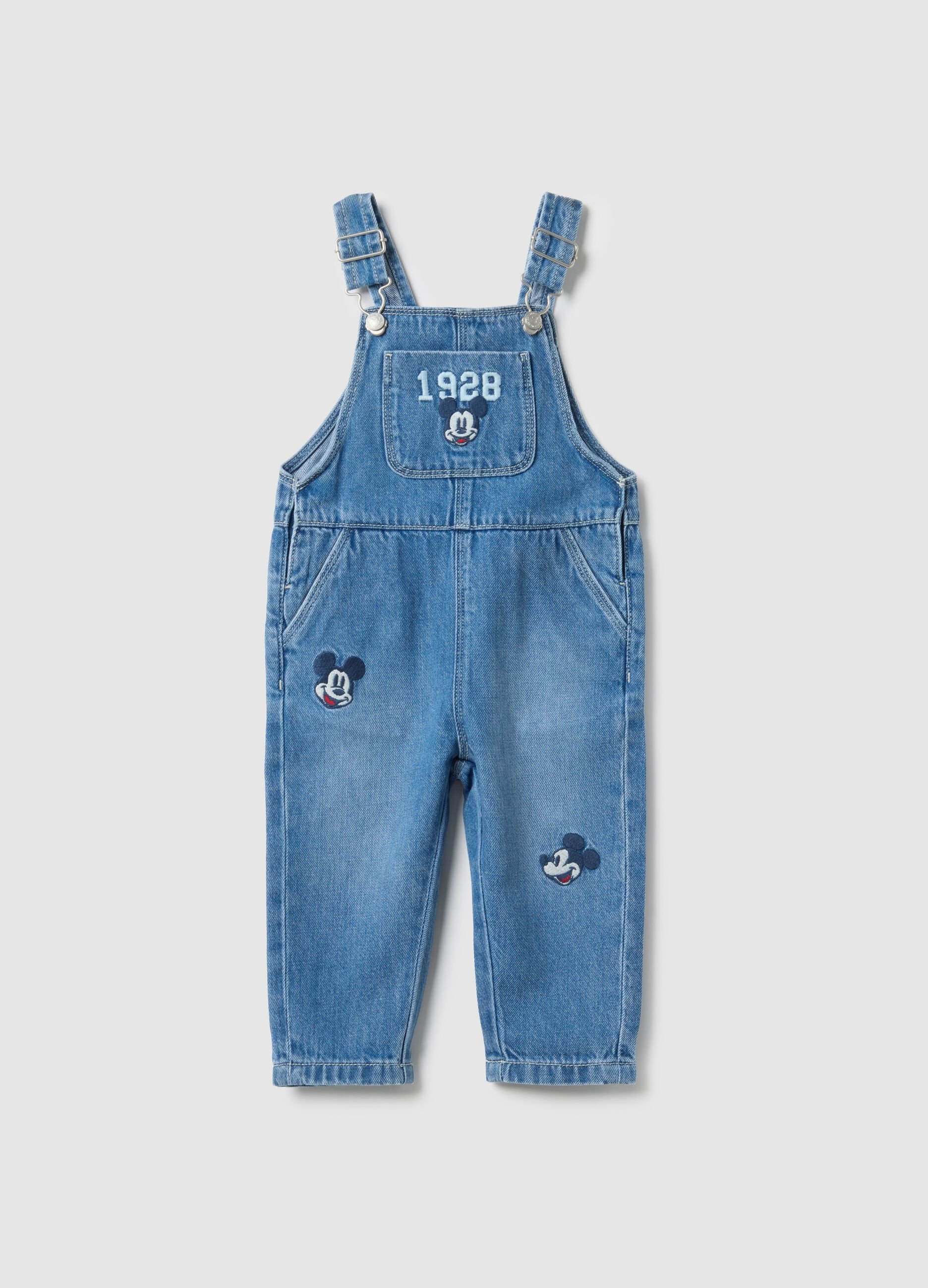Blue denim pure cotton dungarees regular fit with embroidery for boys