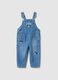 Blue denim pure cotton dungarees regular fit with embroidery for boys_0
