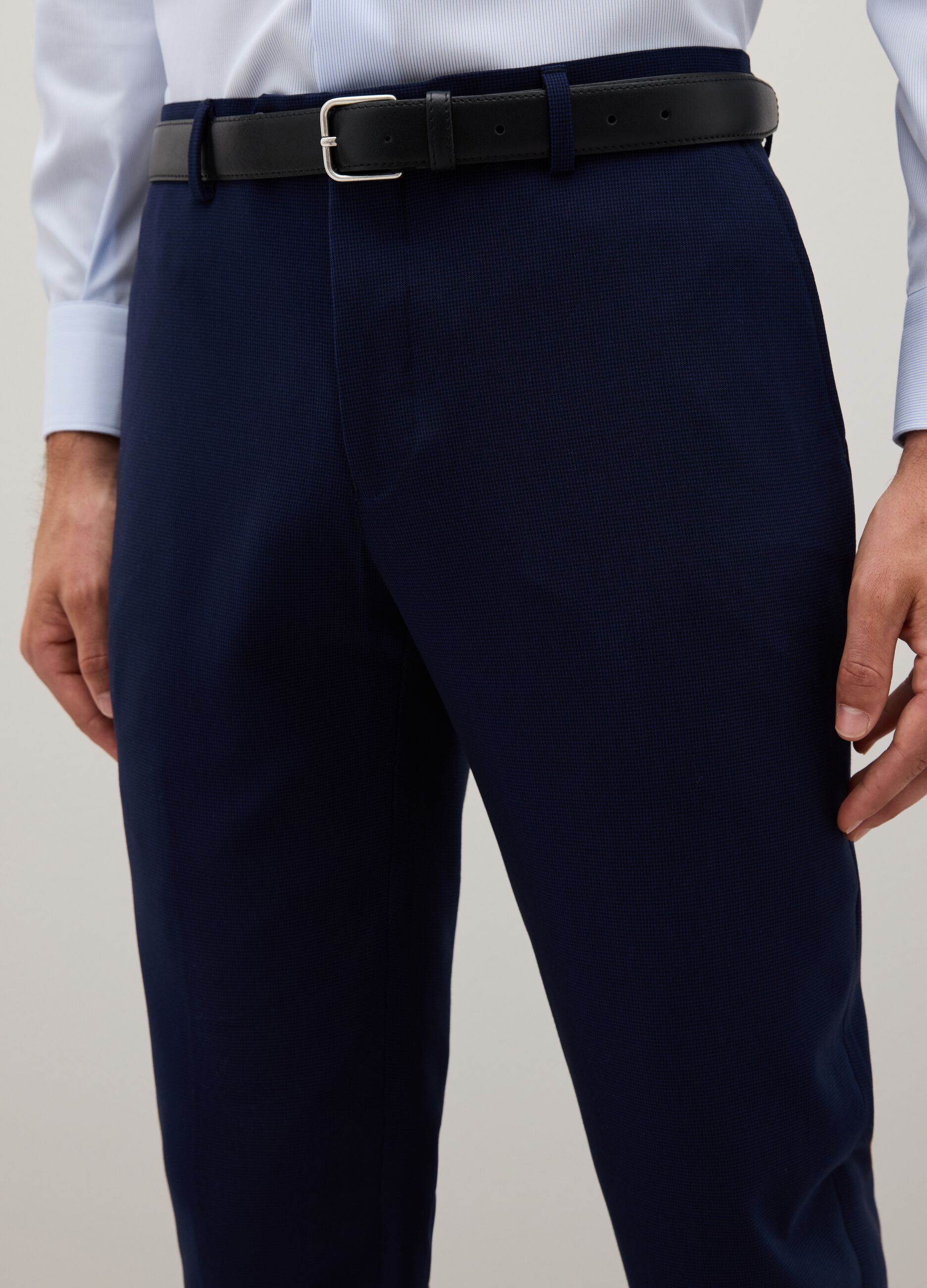Blue Stretch Fabric Slim Fit Trousers