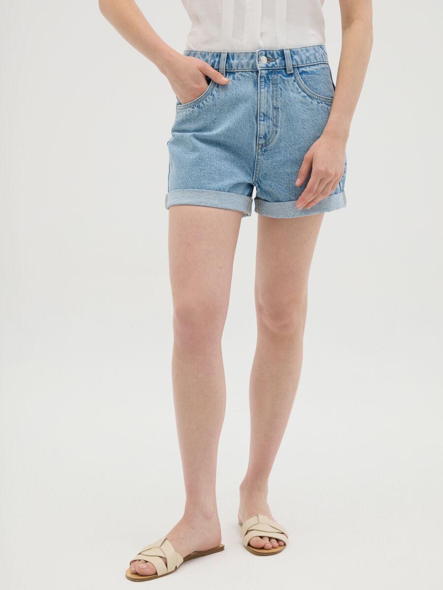 Women's blue pure cotton shorts regular fit_1