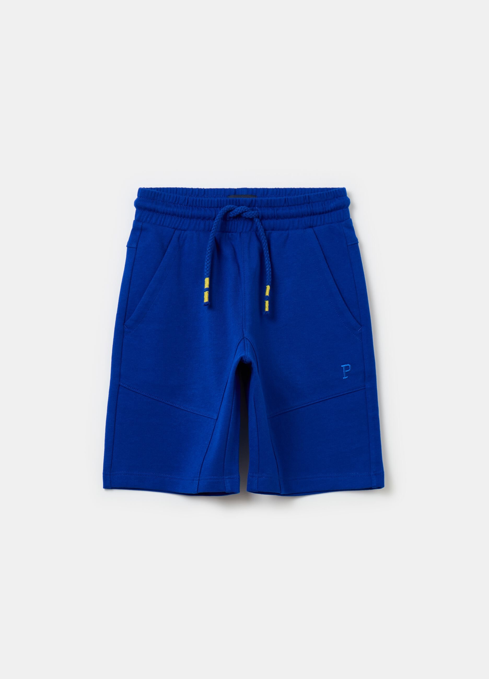 Fleece Bermuda shorts with logo embroidery and drawstring